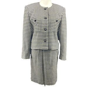Vtg Jessica Hale Suit Skirt Jacket Plaid Wool Blend Sz 10 Gingham Career 80s 90s